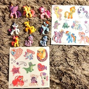 Hasbro My Little Ponys, 9 Ponys, 1 1/2 - 2    inches, two tattoo sheets